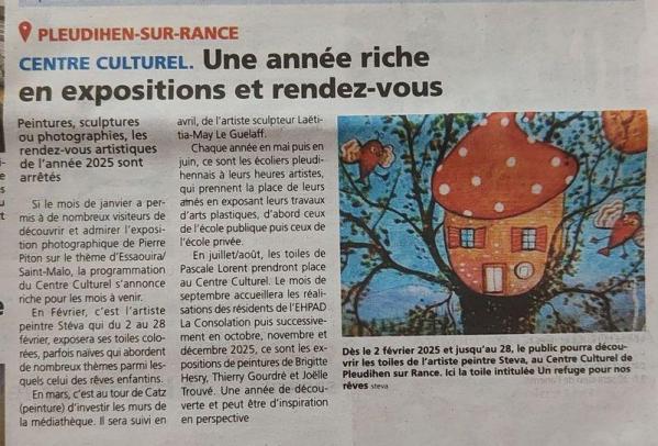 Article ouest france expos bibliotheque de pleudihen sur rance fevrier 2025 copier