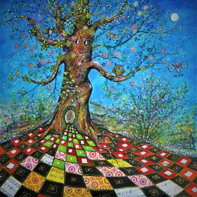 L' arbre qui danse , acrylique et collages avril 2023